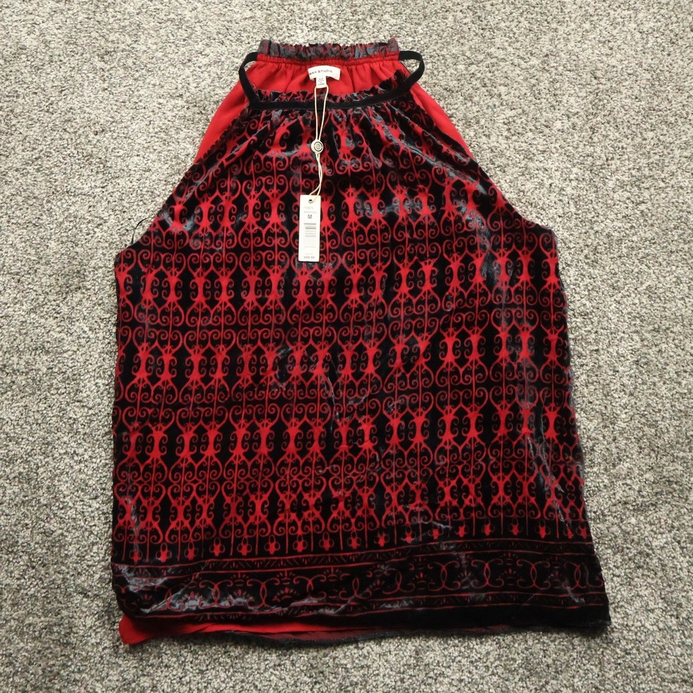 womens top M Halter Red Black Velvet Burnout gothic y2k dark sexy Witchy